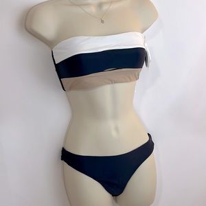 Pilyq - Stunning Bikini Set | Color Block Top | Rouched Cheeky Bottom - Size: M